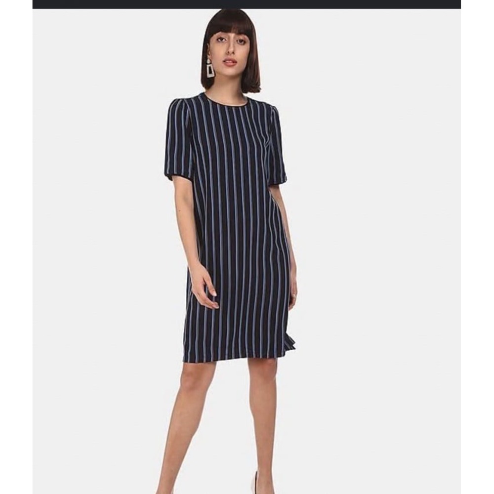 M&S Collection‎ pinstripe lightweight shift dress with short sleeves  size 16